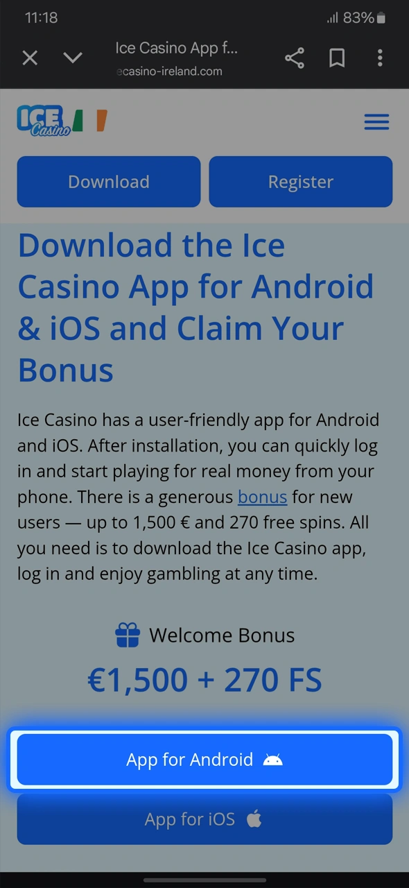 Learn how to begin installing Ice Casino on Android.