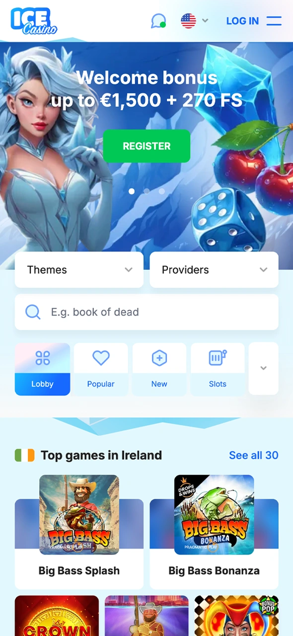 Start your Ice Casino journey from the home screen.