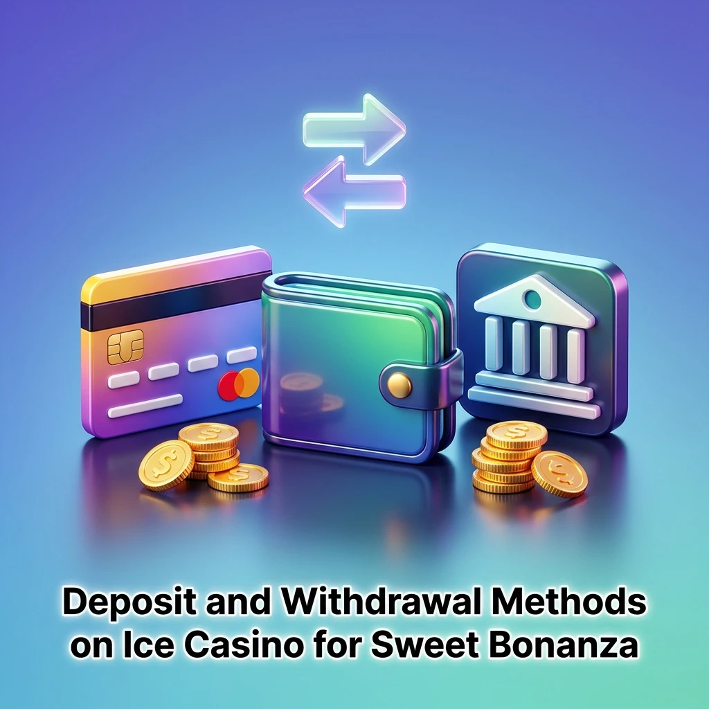 Ice Casino deposit and withdrawal methods for Sweet Bonanza including Visa, Skrill, crypto, with betting limits shown