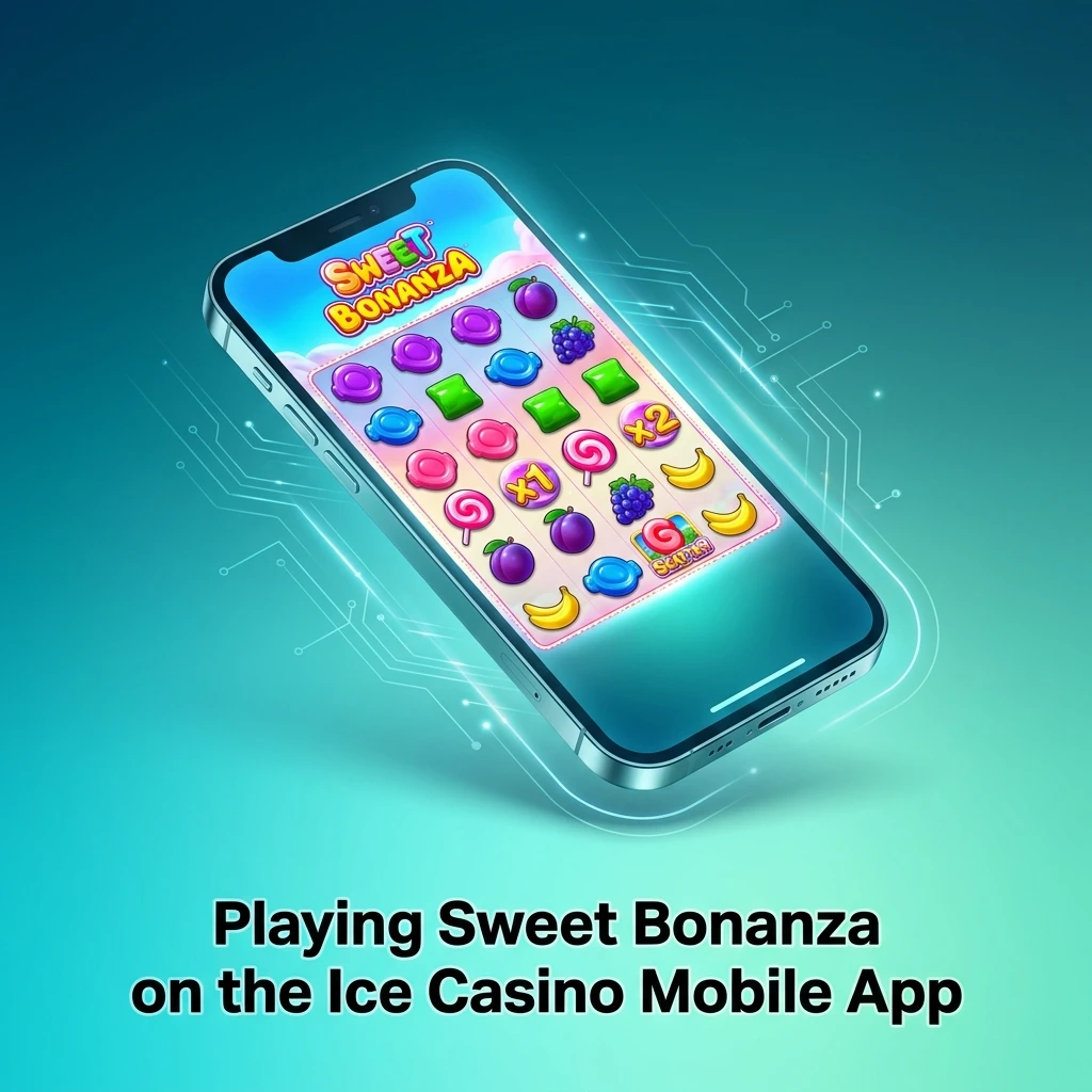 Sweet Bonanza slot game running on Ice Casino mobile app on a smartphone for Ireland players on the go